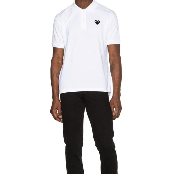 COMME DES GARCONS PLAY CDG PLAY BLACK EMBLEM POLO WHITE T-SHIRT - Picture 6 of 6